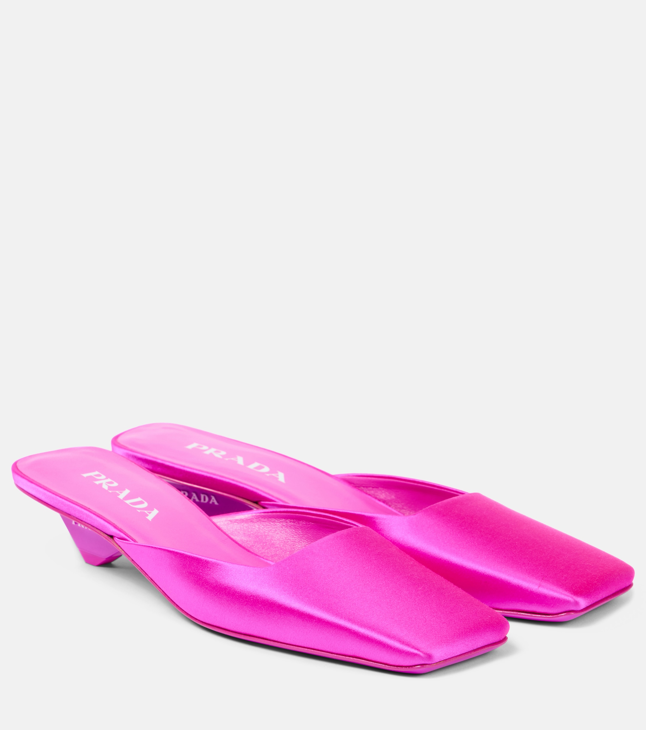 prada pink satin square toe mules