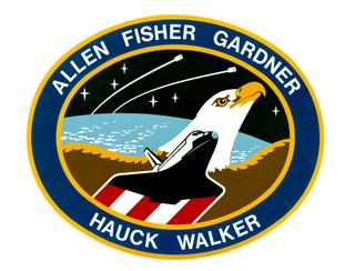 The name of astronaut Anna Fisher, as well as those of her crewmates adorns the mission patch for STS-51A on Discovery. Frederick H. (Rick) Hauck, David M. Walker, Joseph P. Allen IV and Dale A. Gardner.