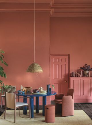 A red toned dining room