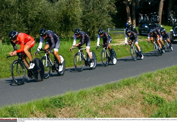 Fabian Cancellara wore his Swiss national champion kit during the TTT