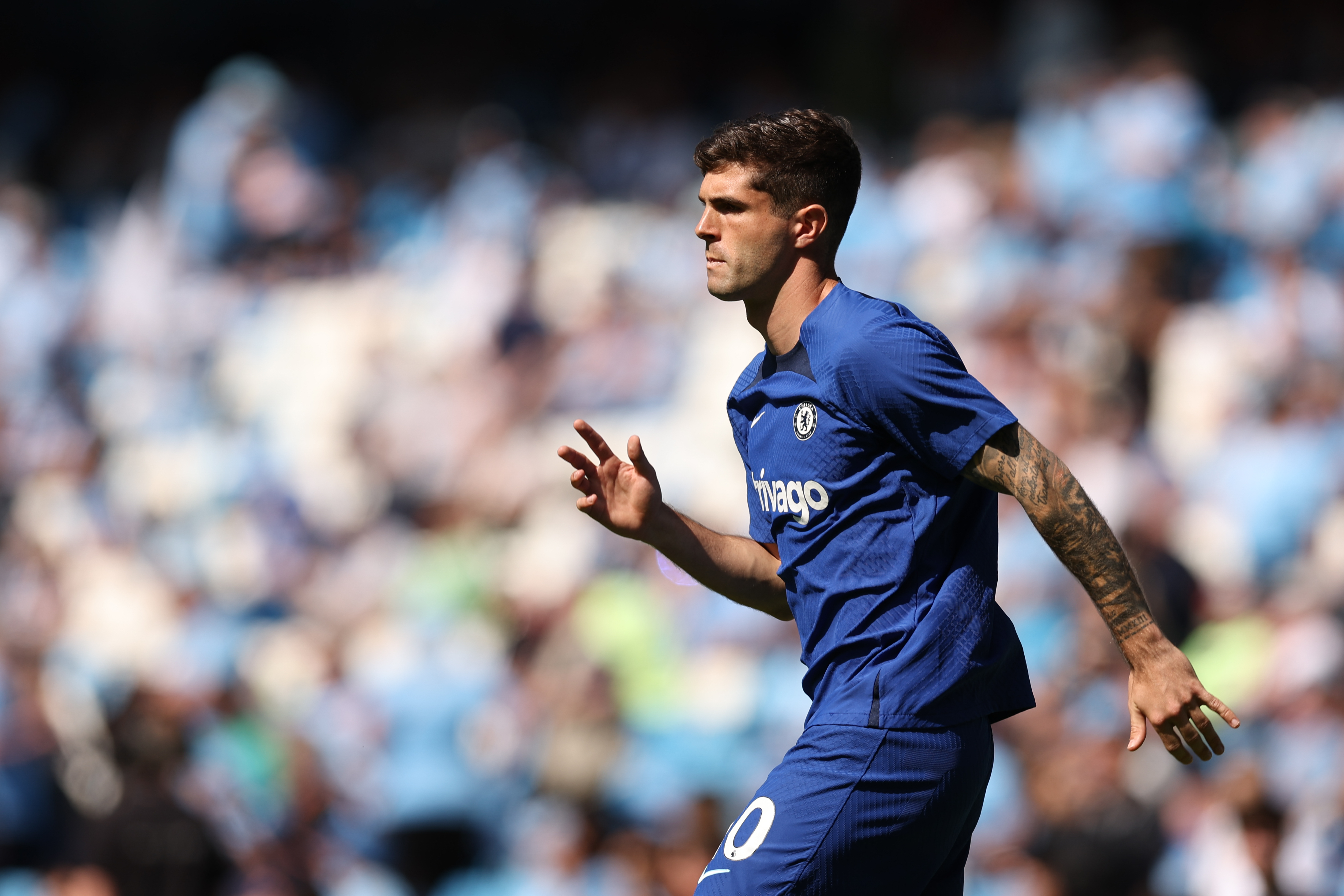 Christian Pulisic in action for Chelsea against Manchester City in May 2023.