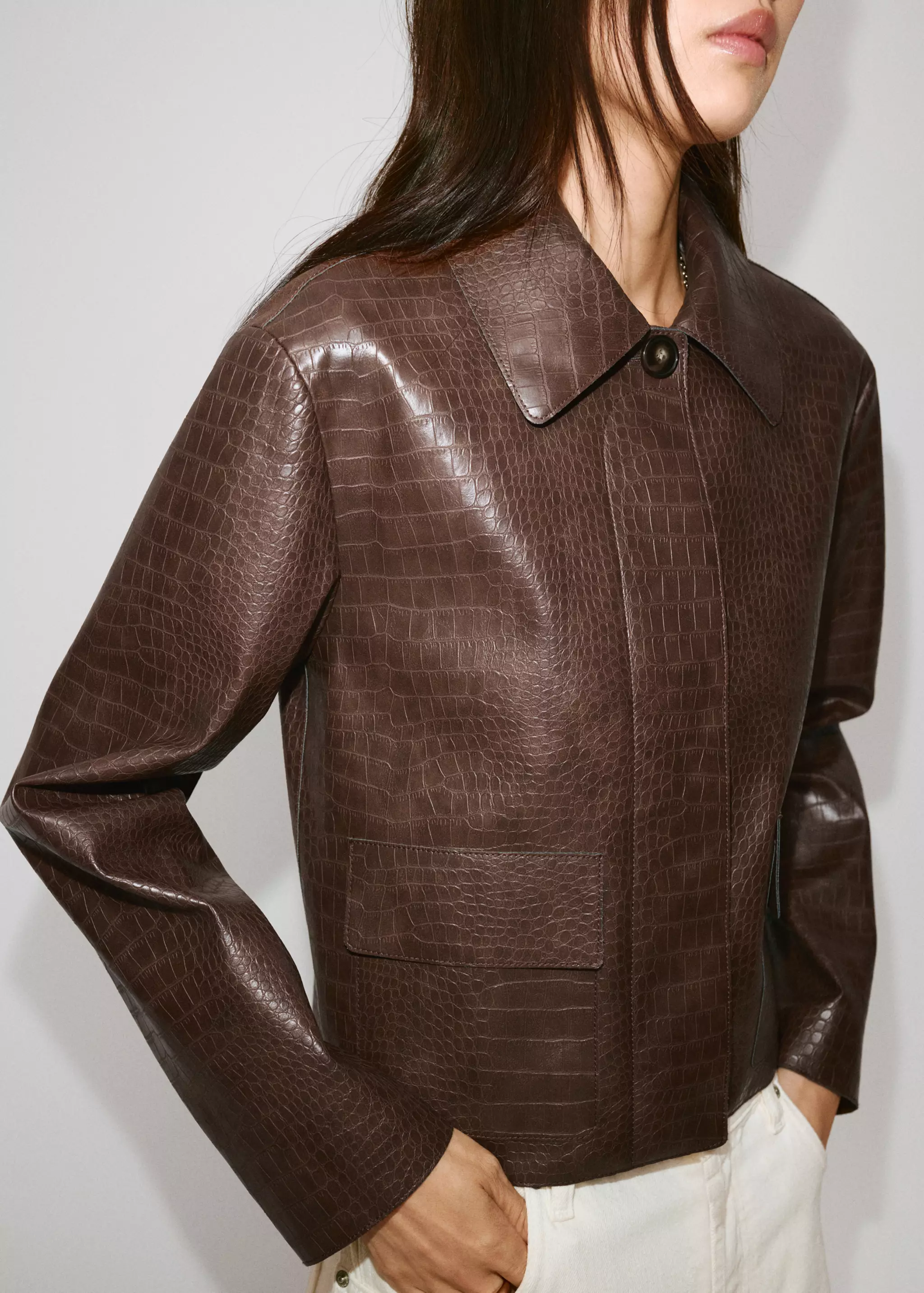 Crocodile-Effect Faux Leather Jacket - Women | Mango Usa