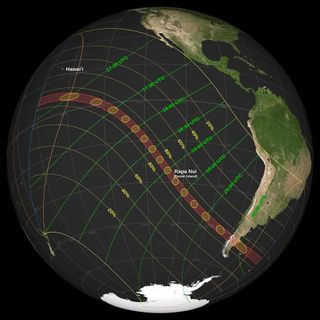 A map of the annular eclipse across the south pacific and southern south america.