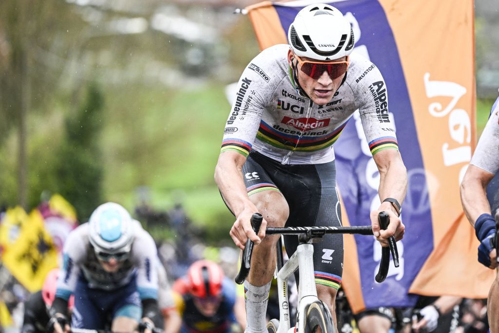 Dutch Mathieu van der Poel of Alpecin-Deceuninck pictured at the Paterberg during the men's race of the 'Ronde van Vlaanderen/ Tour des Flandres/ Tour of Flanders' one day cycling event, 270,8km from Antwerp to Oudenaarde, Sunday 31 March 2024. BELGA PHOTO TOM GOYVAERTS (Photo by Tom Goyvaerts / BELGA MAG / Belga via AFP)