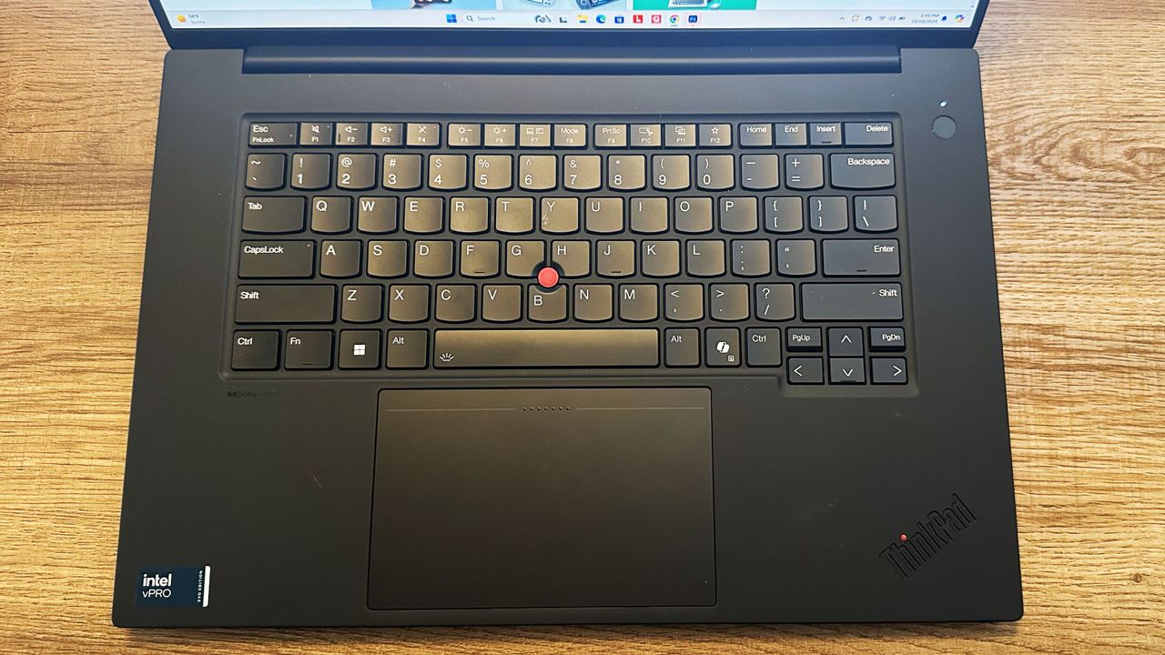 Top-down view of a laptop's keyboard and touchpad.