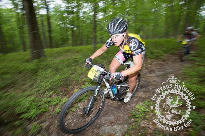 Amanda Carey, winner of the Women&rsquo;s GC enjoying a section of singletrack.