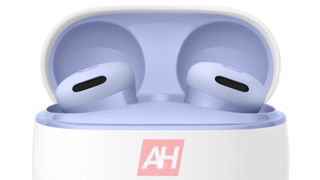 Leaked renders of the Google Pixel Buds 2a in the Iris color option against a white background