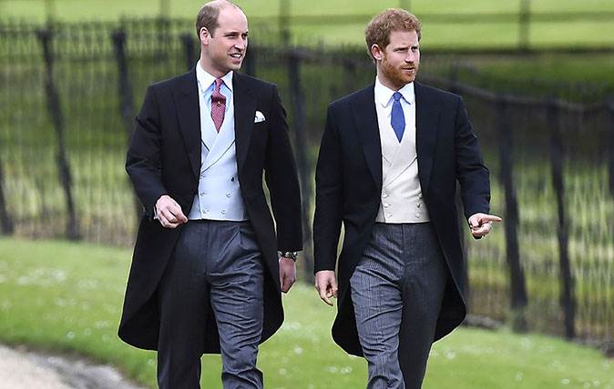 Prince William, left and Prince Harry, arrive for the wedding of Pippa Middleton and James Matthews