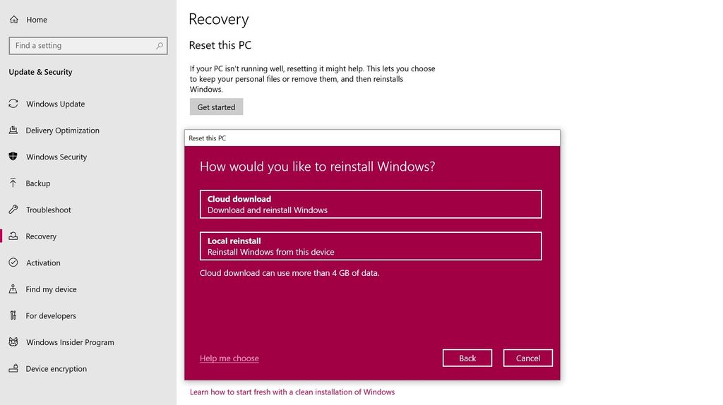 how to reset laptop windows 10 with keyboard