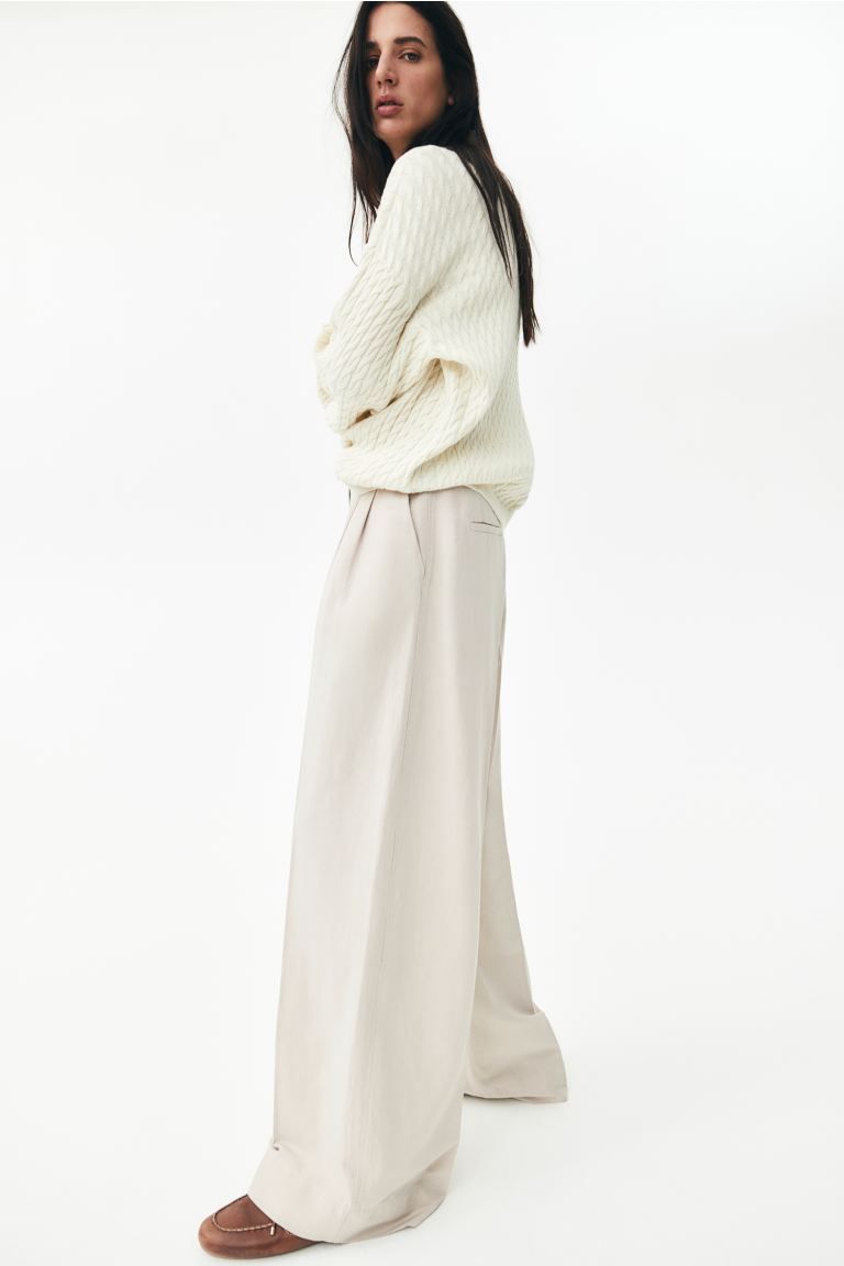 Wide-Leg Linen-Blend Pants