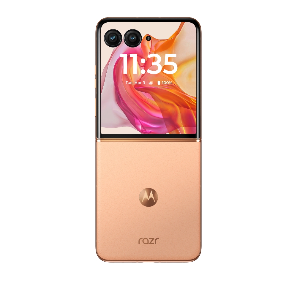 The Motorola Razr Plus 2024 in Peach Fuzz