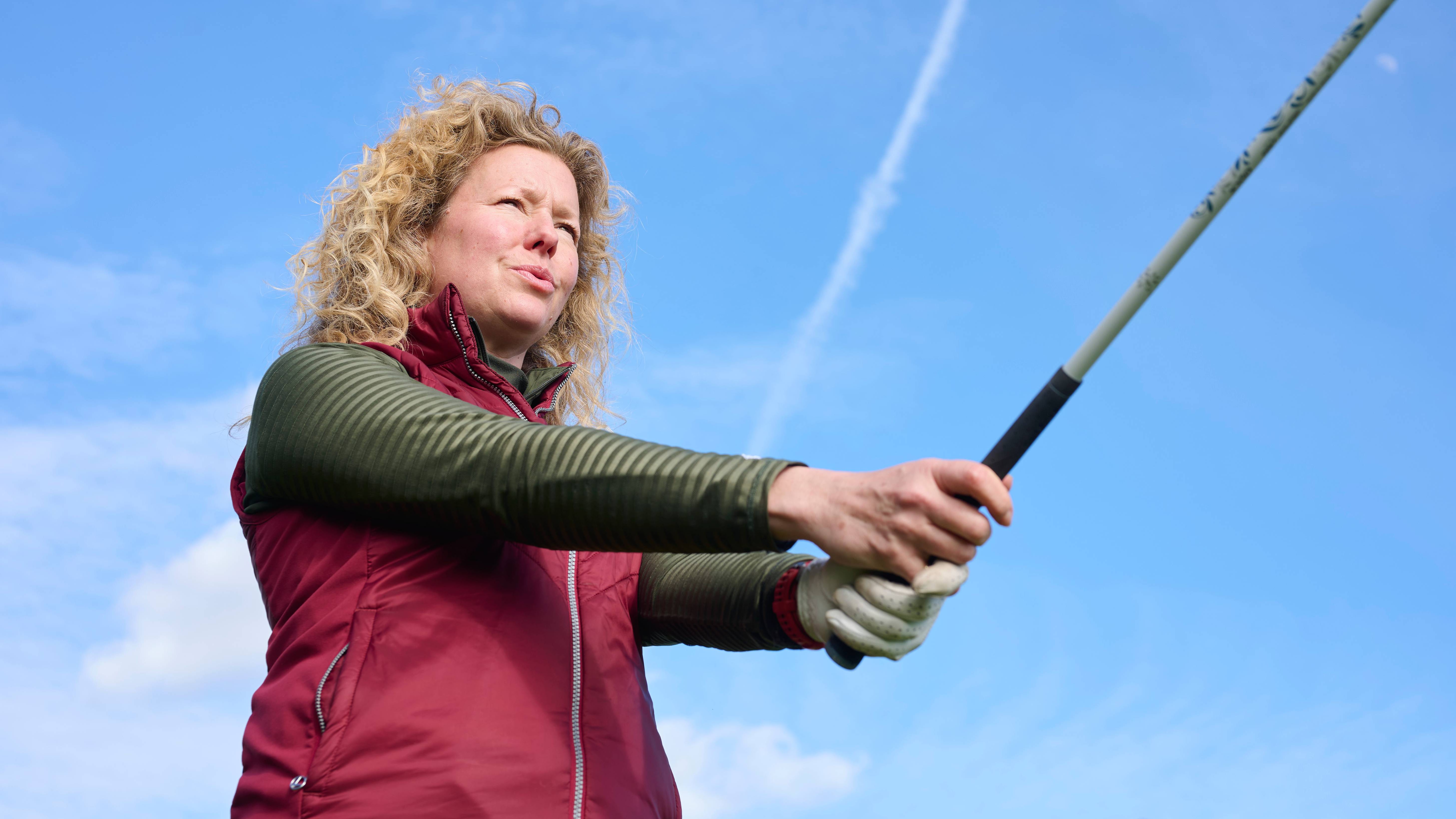 Katie Dawkins focusing on breathwork on the tee