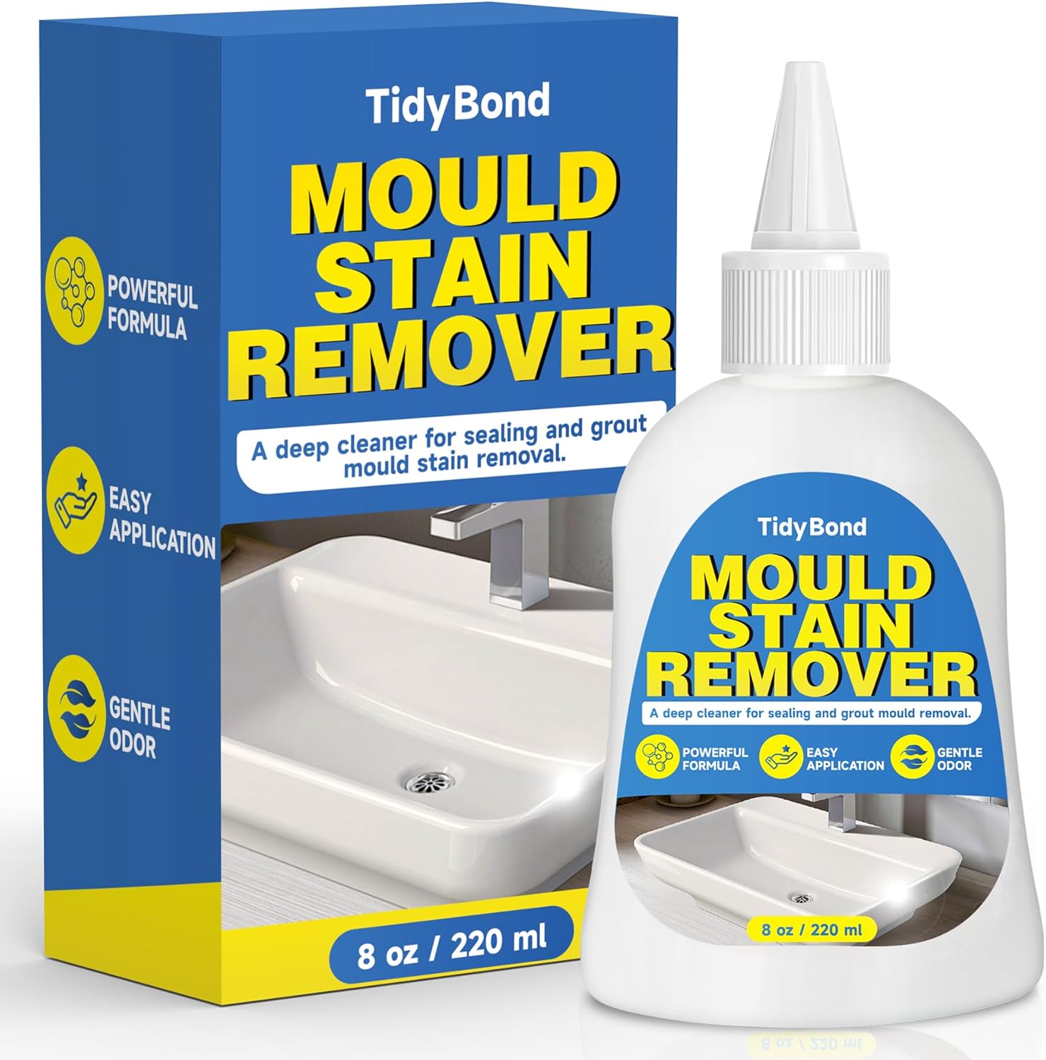 Mould and Mildew Remover Gel, 220ml Heavy Duty Mould Stain Cleaner - Deep Clean for Washing Machine Seals, Rubber Gasket, Bathroom Grout, Tile, Shower, Caulk