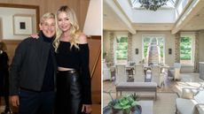 Ellen DeGeneres and Portia de Rossi / Neutral living room opening onto a garden 
