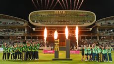 Southern Brave men’s team and Oval Invincibles women’s team celebrate at Lord’s