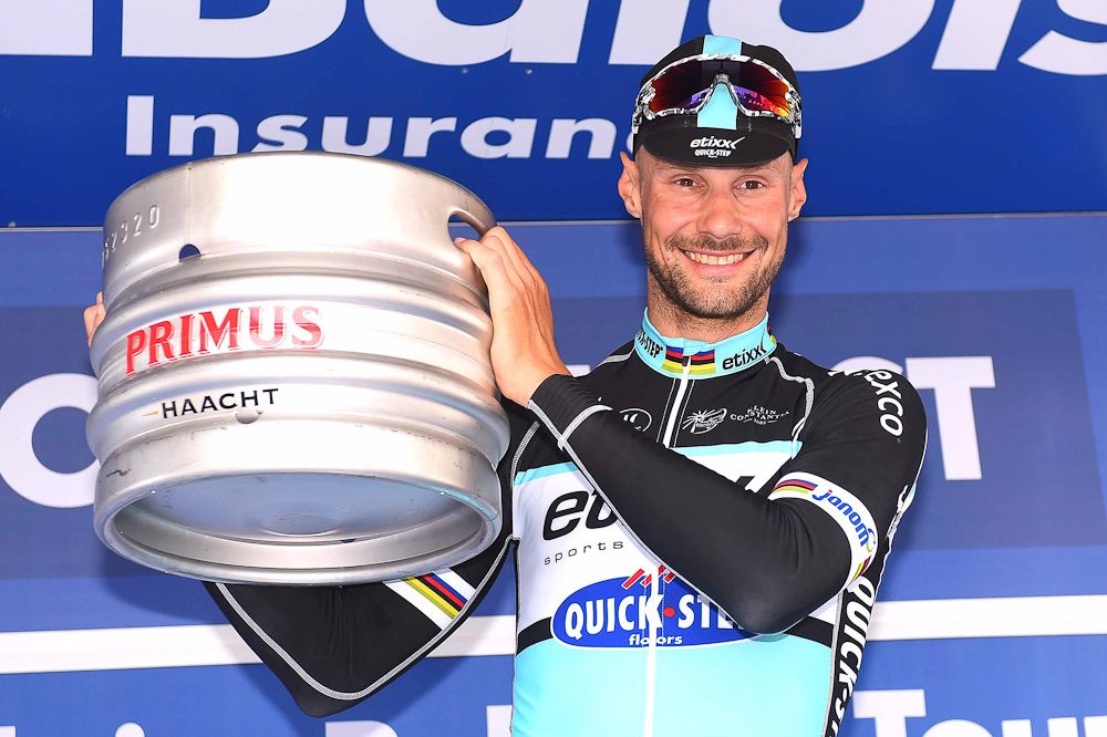 Tom Boonen looks happy about his stage 1 prize.