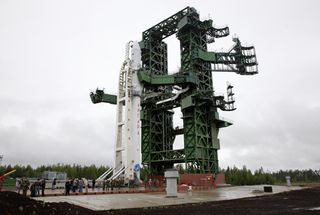 A Russian Angara 1.2ML rocket stands poised for its first test launch in July 2014 at Russia's Plesetsk Cosmodrome.