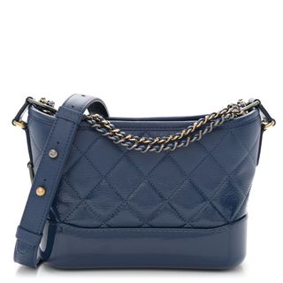 Chanel Patent Goatskin Quilted Small Gabrielle Hobo Blue