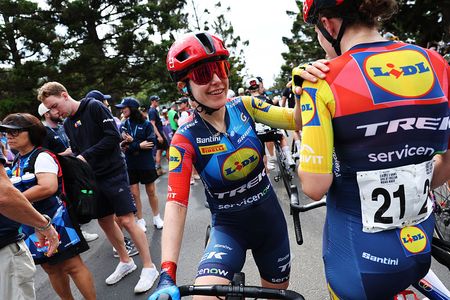 GEELONG, AUSTRALIA - JANUARY 31: Amanda Spratt of Australia and Team Lidl - Trek reacts after the 10th Mapei Cadel Evans Great Ocean Road Race 2026, Women's Elite a 141.2km one day race from Geelong to Geelong / #UCIWWT / on January 31, 2026 in Geelong, Australia. (Photo by Con Chronis/Getty Images)