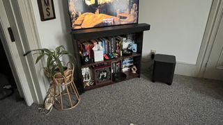 Amazon Fire TV Soundbar Plus in living room with subwoofer