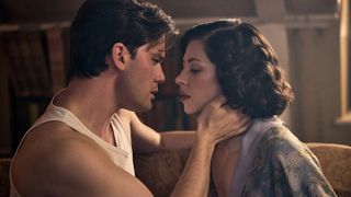 Jeremy Irvine and Hermione Corfield in Outlander: Blood of my Blood.