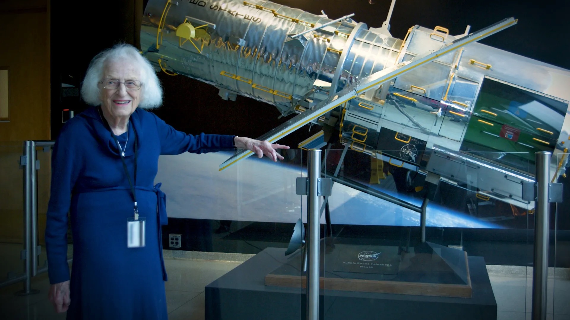Nancy Grace Roman stands next to a scale model of the Hubble Space Telescope outside the Hubble control center at NASA&rsquo;s Goddard Space Flight Center in Maryland. Roman is known as the &ldquo;Mother of Hubble.&rdquo;
