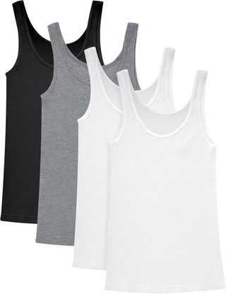 Hanes Originals Pack, Soft Cotton Rib Tank Tops for Women, 4-Pack, White/white/black/concrete