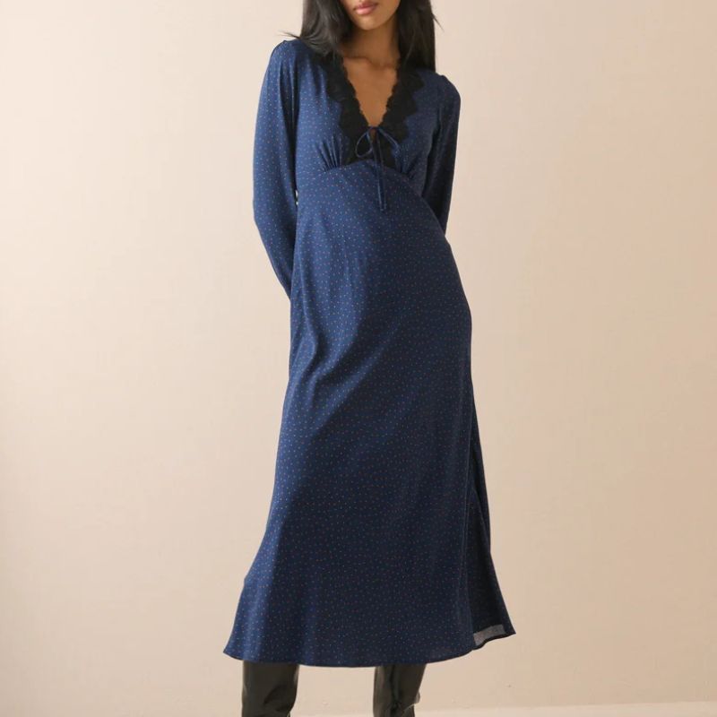 Nobody's Child, navy polka dot midi dress