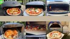 Six of the best pizza ovens being tested by me: the Morso Forno Spin, the Tefal Jamie Oliver Pizza Oven, the Gozney Arc, the Gozney Dome, the Ninja Artisan, and the DeliVita