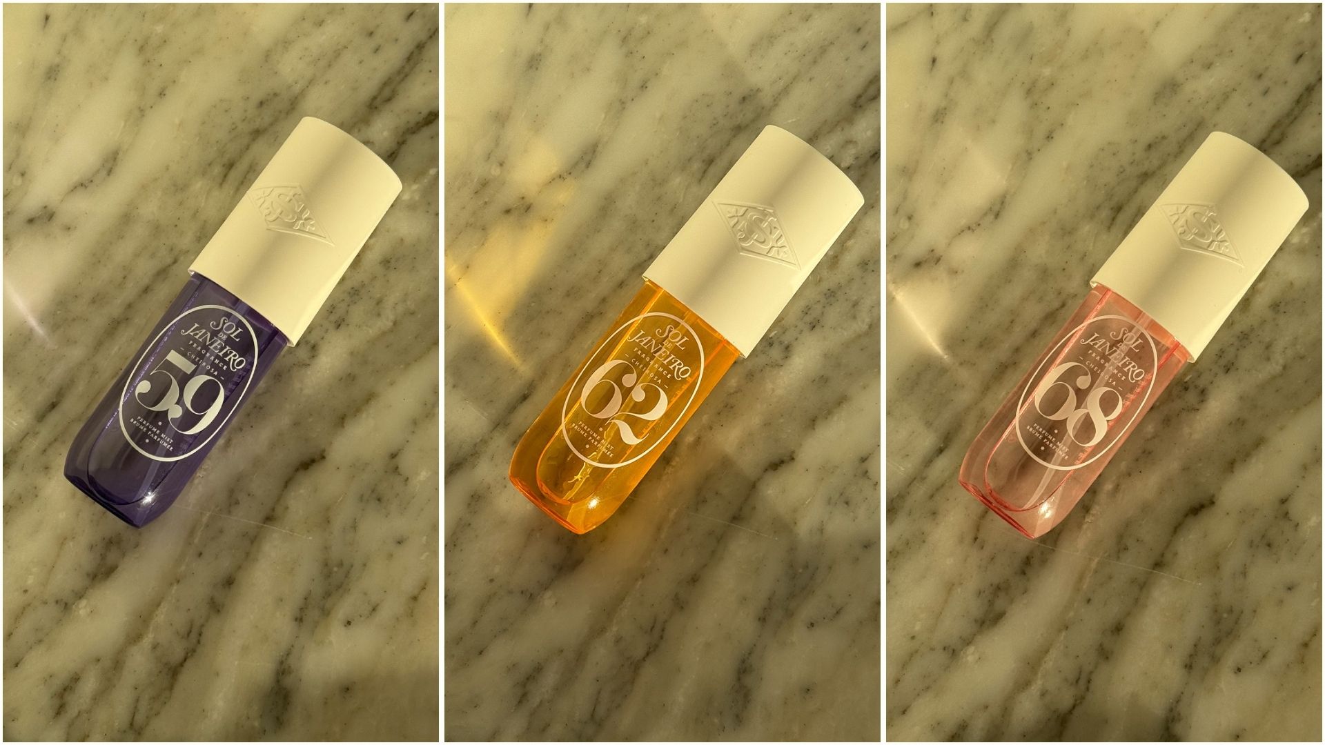 Three photos of the Sol De Janeiro perfume mists