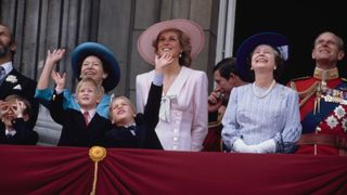 The royal family gather on the balcony of Buckingham Palace in London for the Trooping the Colour ceremony, June 1989. Pictured are Princess Margaret, Diana, Princess of Wales (1961 - 1997), Prince Harry, Prince William, Prince Charles, Queen Elizabeth II and the Duke of Edinburgh