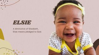 Cute smiling baby next to the meaning of the name Elsie
