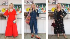 composite image of Antonia Kraskowski wearing three different jumpsuits