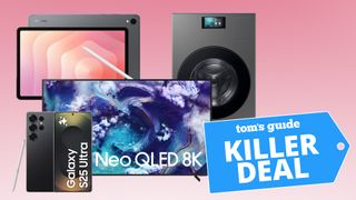 Various Samsung products against a pink gradient background with 'Killer Deal' badge overlaid