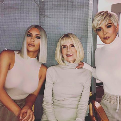 kim kardashian, mary jo campbell, and kris jenner with blonde hair in an instagram photo