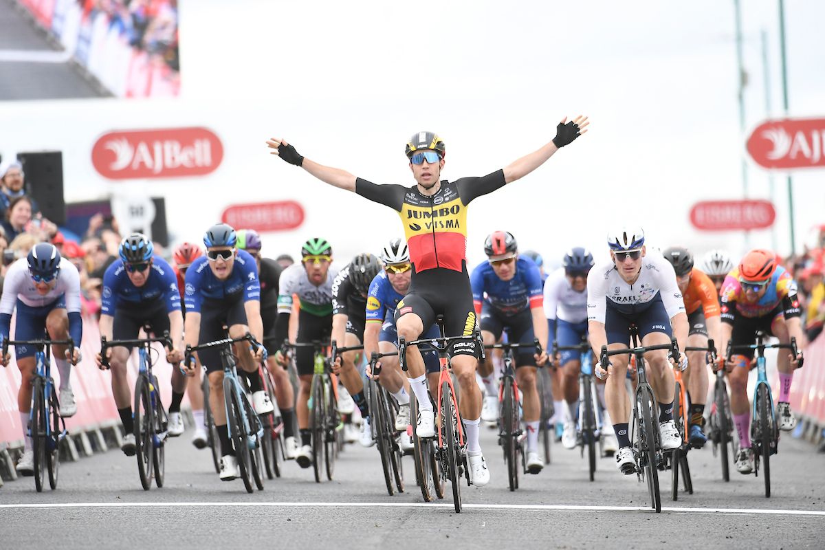 Picture by SWpix.com - 12/09/2021 - Cycling - AJ Bell Tour of Britain Stage 8 - Stonehaven to Aberdeen, Scotland - Jumbo Visma's Wout van Aert takes victory at the Tour of Britain after winning stage 8.