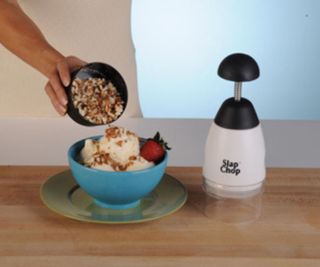 Using a Slap Chop to grind nuts and chop fruit for ice cream.