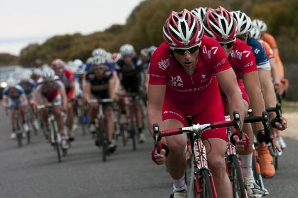 David Pell was leading his Drapac Porsche teammates on the front of the chasing peloton.