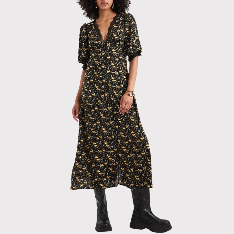 Miss Selfridge floral lace trim dress on model 