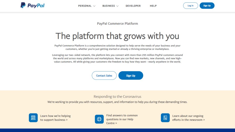 Website screenshot for PayPal Business