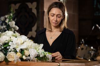Donna-Marie Quinn pictured at Juliet's funeral in Hollyoaks.