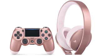 Rose Gold DualShock 4 Wireless controller and Gold Headset