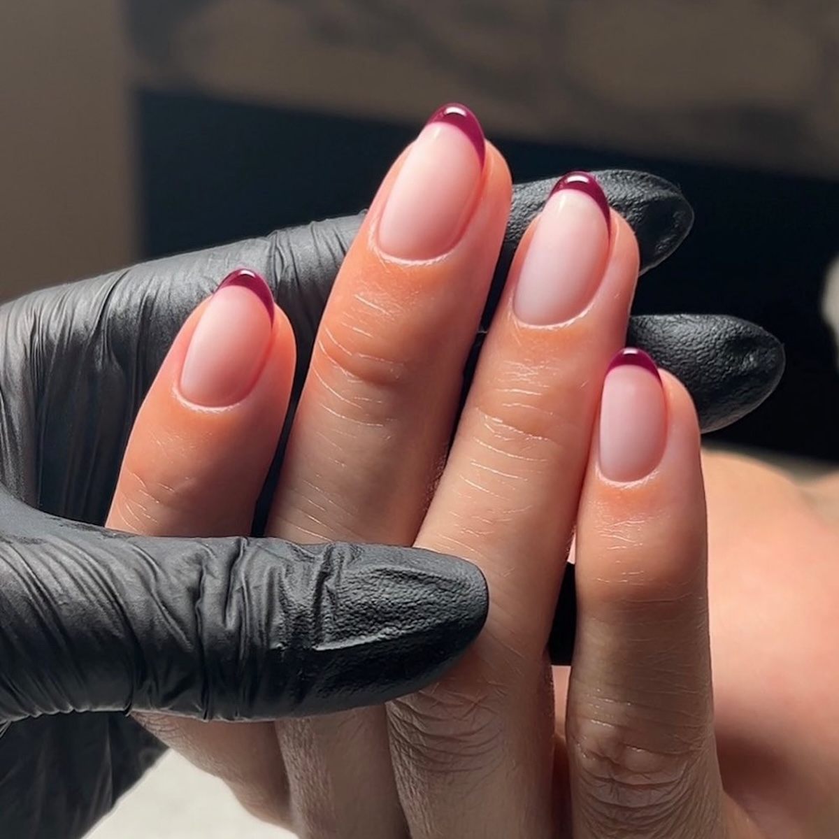 Burgundy French manicure