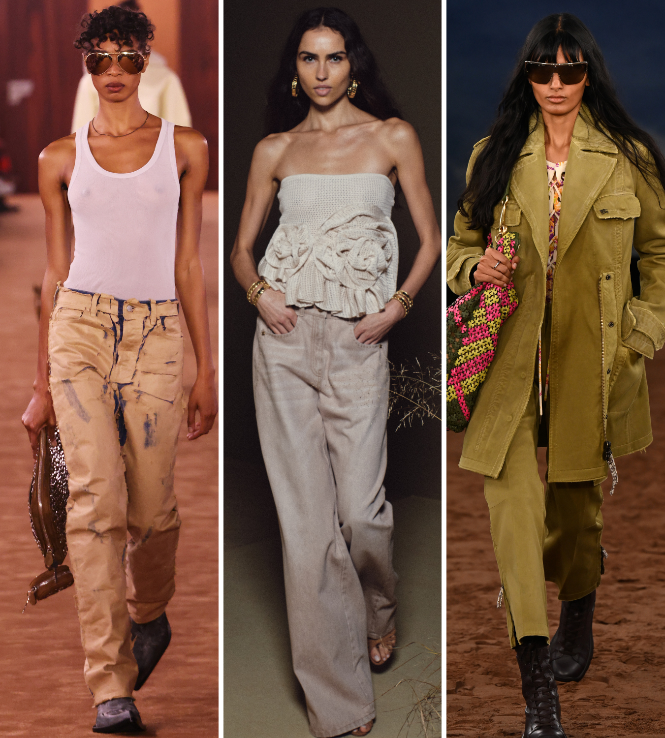 earth toned denim catwalk imagery
