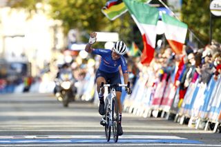 Elisa Longo Borghini waves after finishing fifth in Harrogate