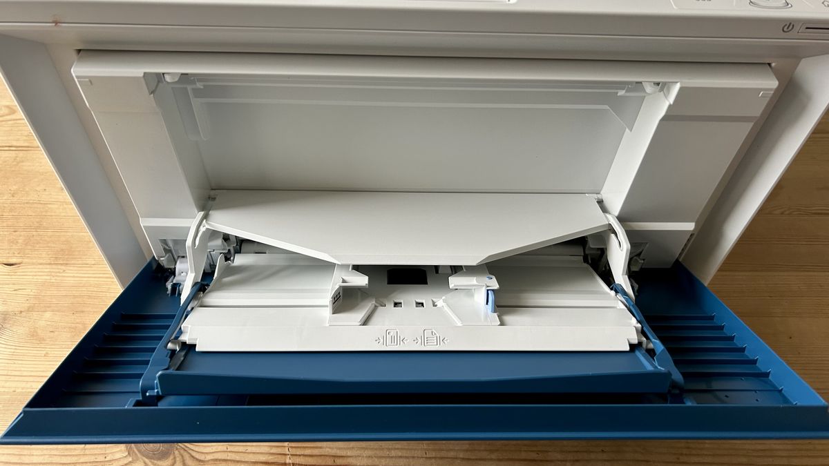 The HP Color LaserJet Pro 4201dw laser printer during our tests in a home office
