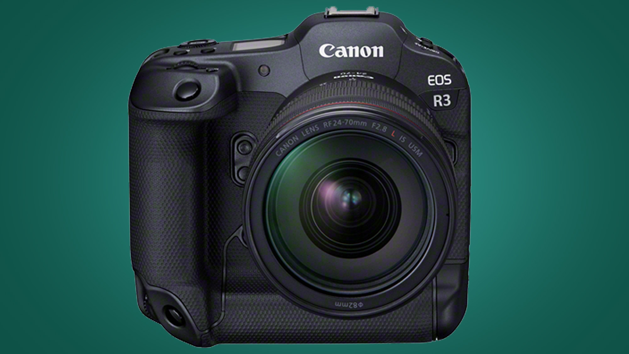 The front of the Canon EOS R3 mirrorless camera