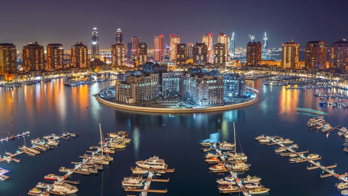 The skyline in Doha at night