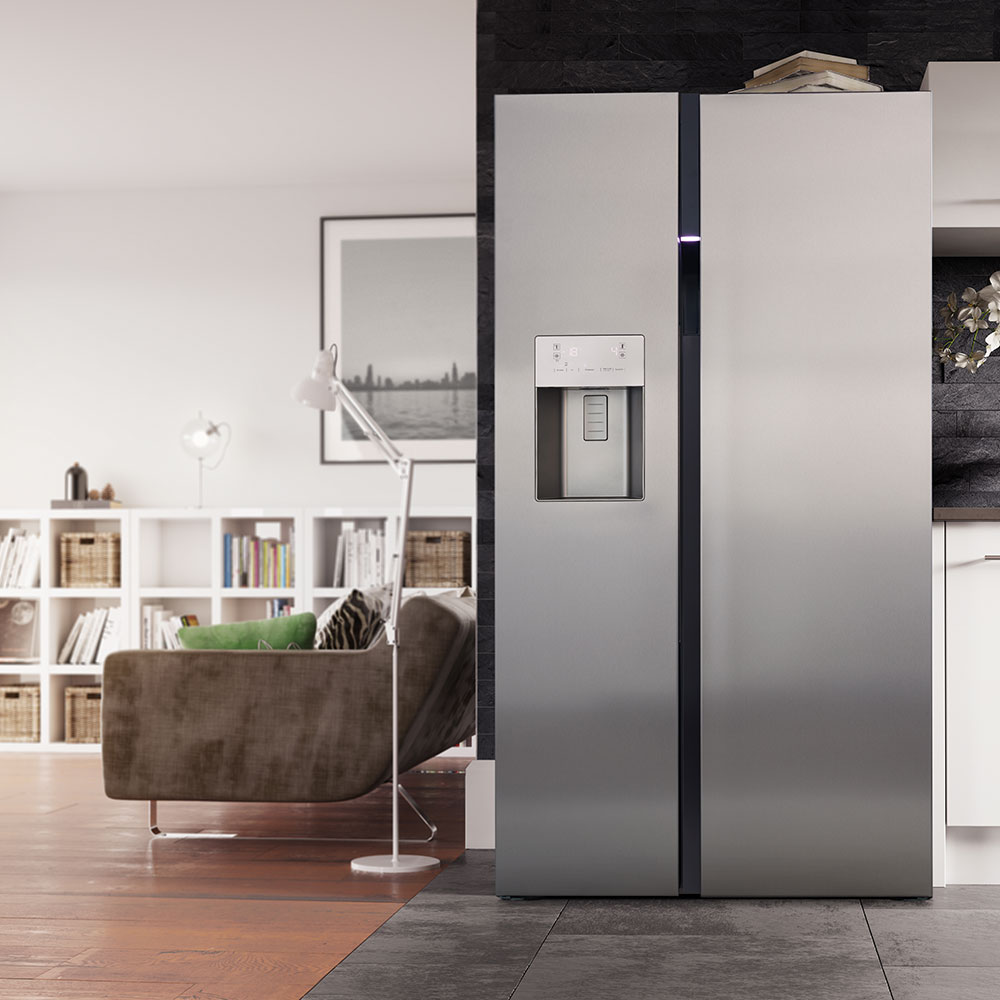 Beko fridge freezer in an open plan kitchen and living room