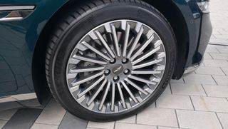 View of the Genesis Electrified G80 Turbine design alloy wheels